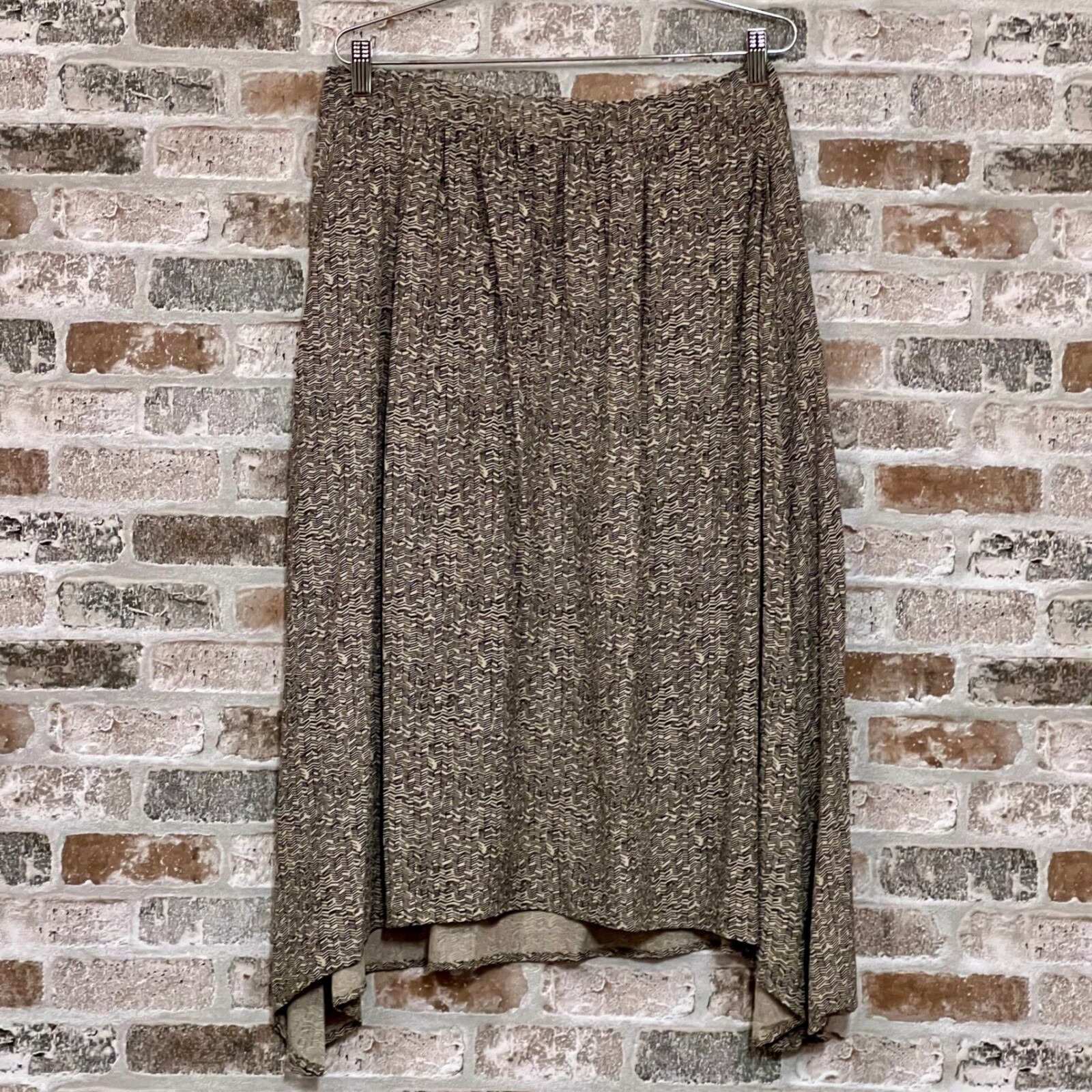 Eileen Fisher Midi Skirt Pockets Elastic Waist Pull On Casual Black Beige M